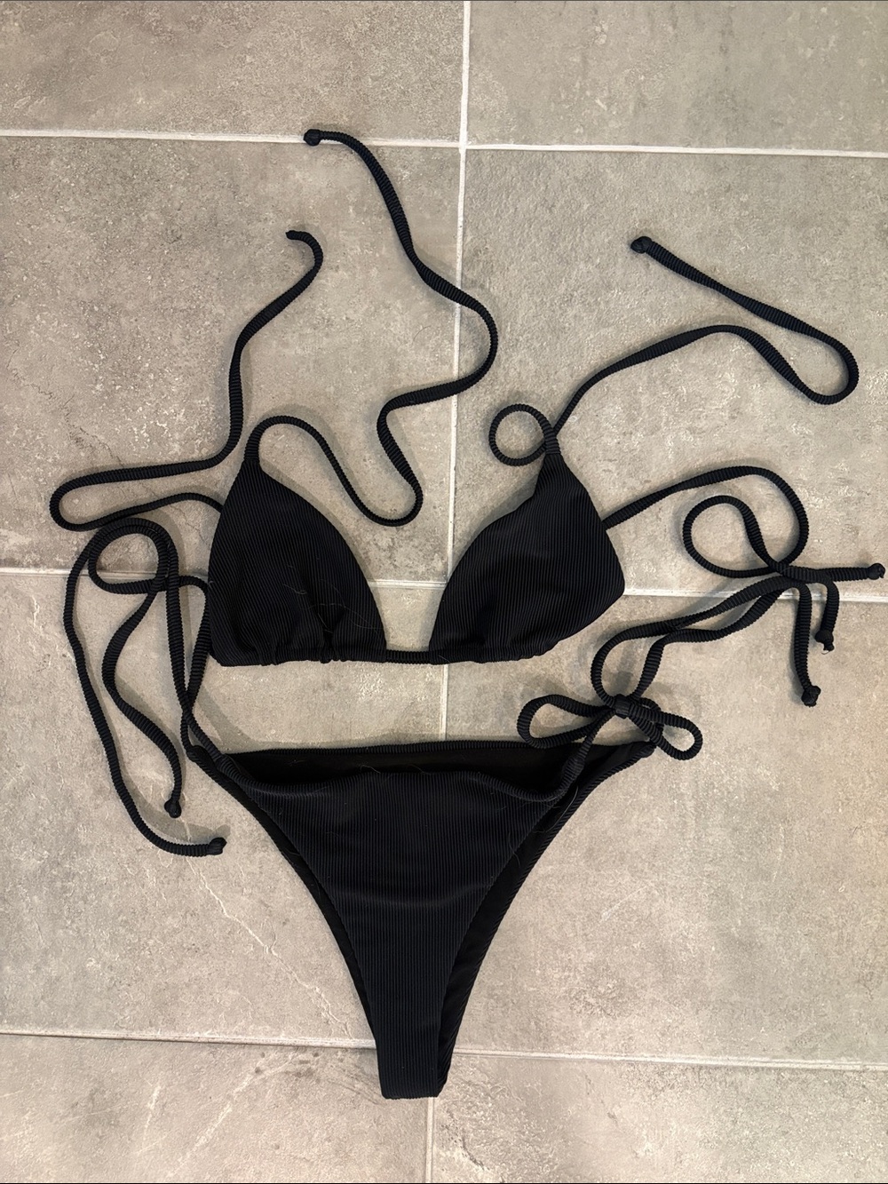 Beach Riot Black Ribbed Tie-String Bikini Set